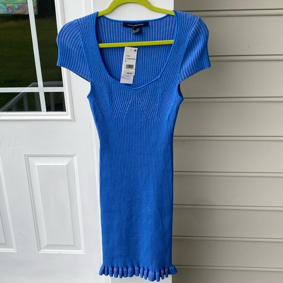 French Connection blue & pink Mathilda Ribbed capped sleeve Mini dress med NWT - Picture 4 of 9
